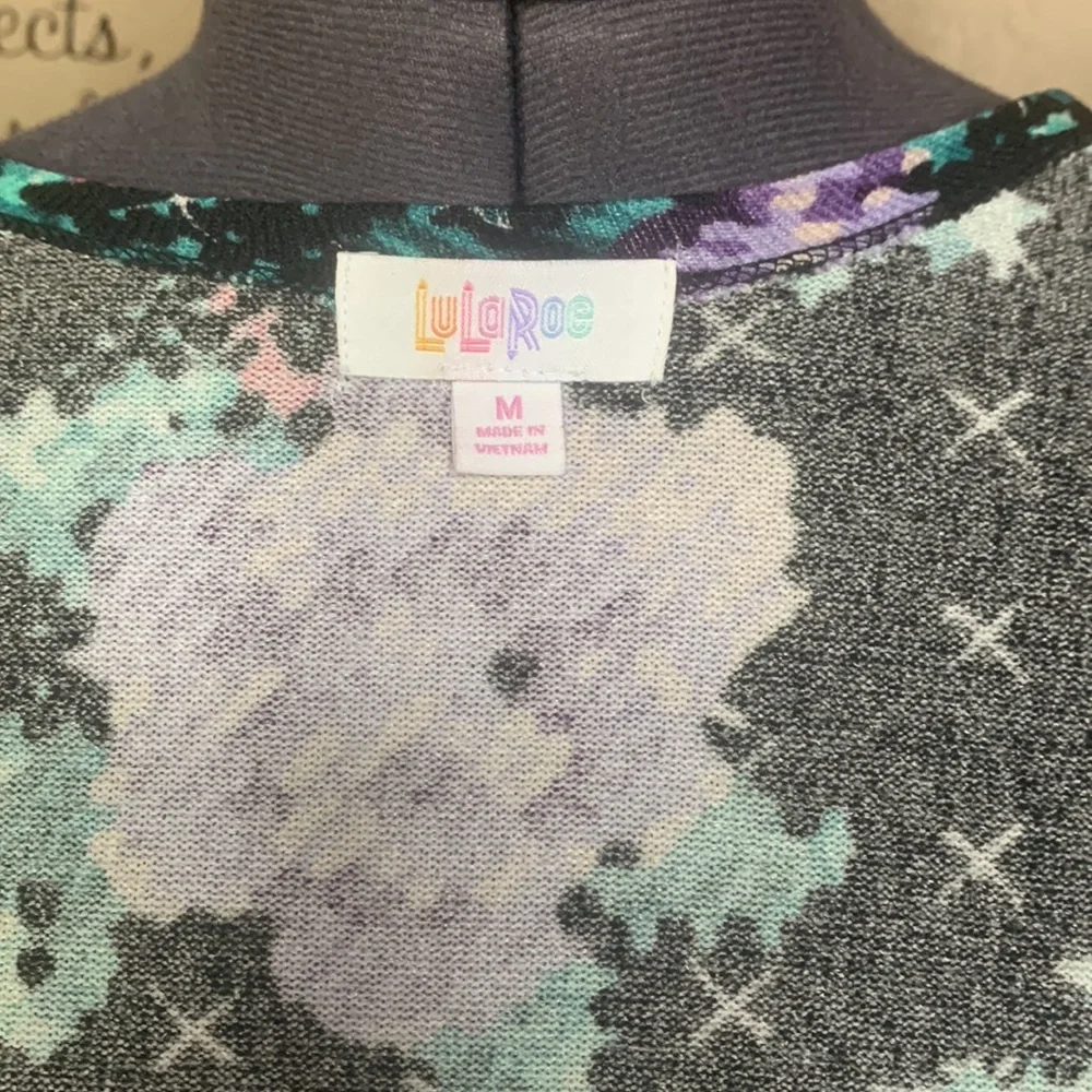 LULAROE | Sarah‎ Longline Spring Festival Duster Black Purple Green Floral | M